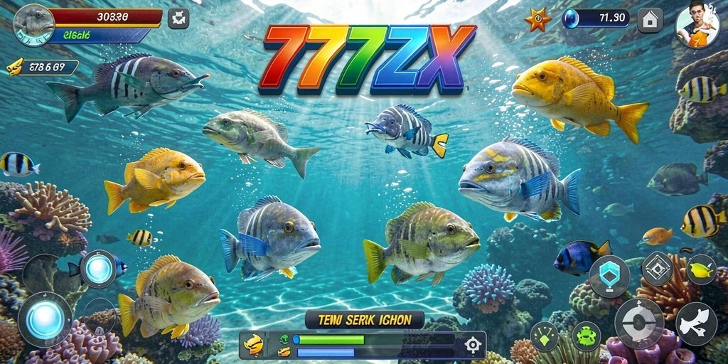 Screenshot gameplay seru dari 777ZX menembak ikan.