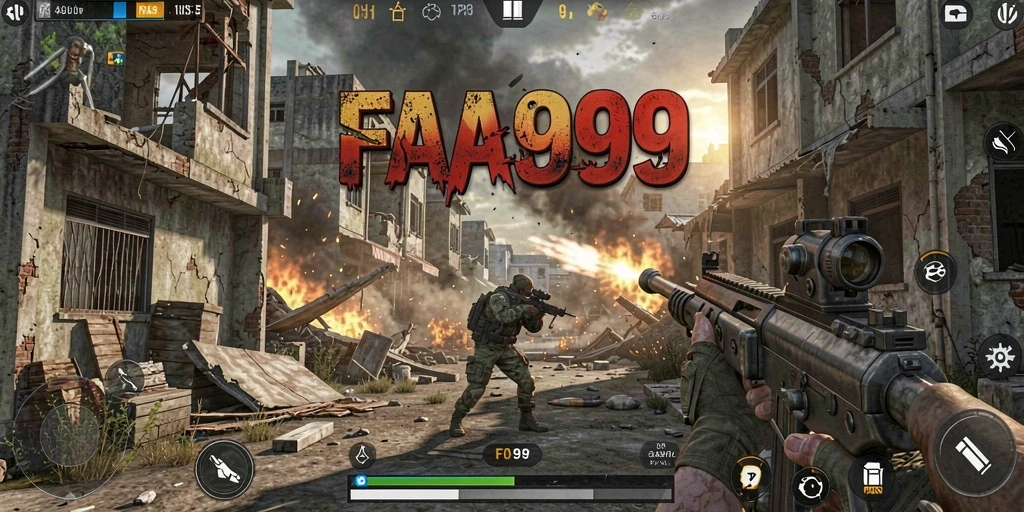 Tangkapan layar dari gameplay seru FA99 dengan aksi tembak-menembak intens.