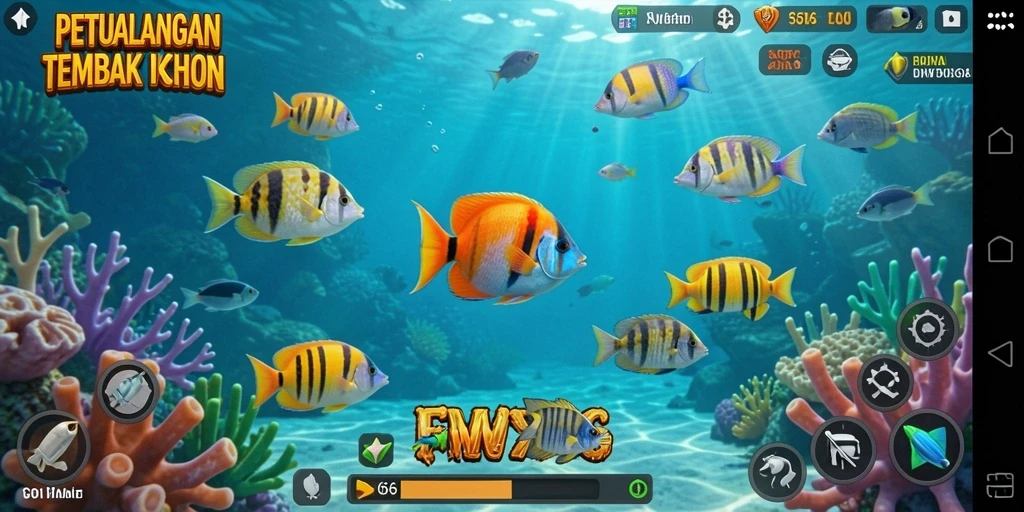 Screenshot utama menunjukkan gameplay seru dan menegangkan dalam Tembak Ikan.