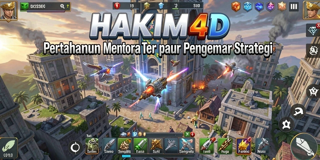Tampilan gameplay HAKIM4D dengan menara strategis melawan serangan musuh.