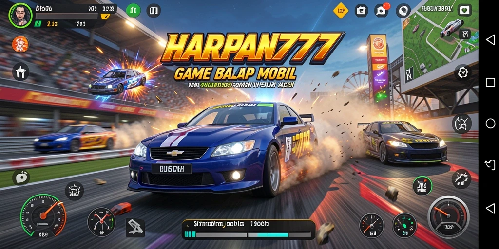 Tampilan gameplay mendebarkan dari balapan mobil di HARAPAN777.