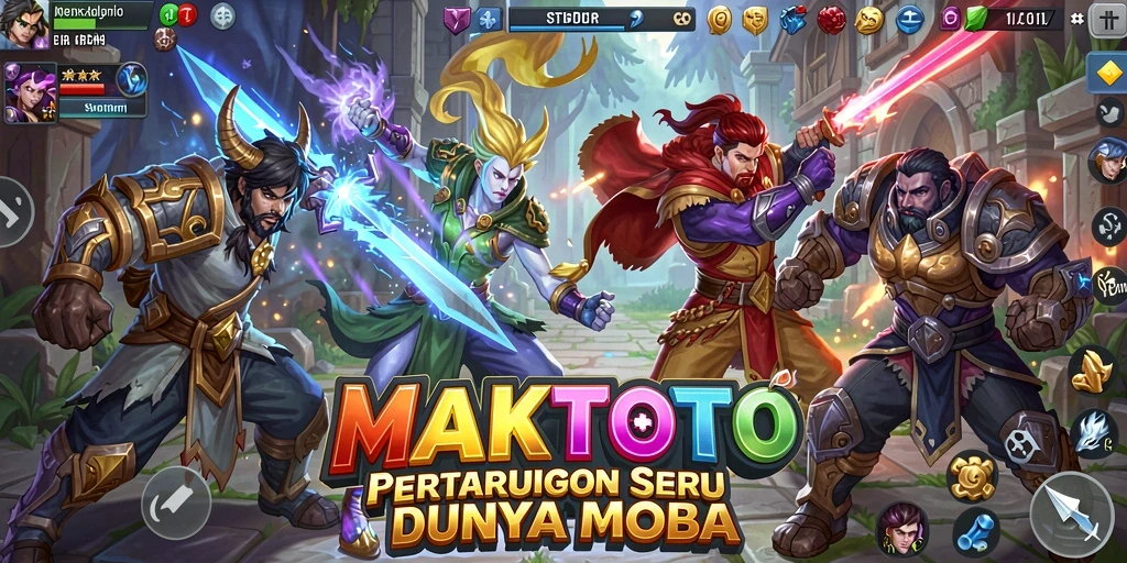 Screenshot gameplay seru di arena MOBA MAKTOTO.
