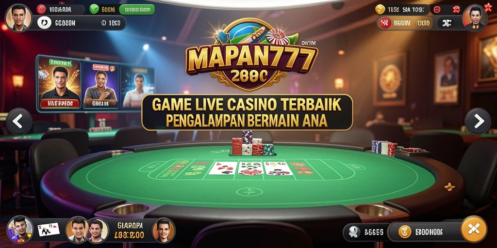 Screenshot gameplay MAPAN777 menunjukkan dealer profesional dan suasana kasino yang hidup.