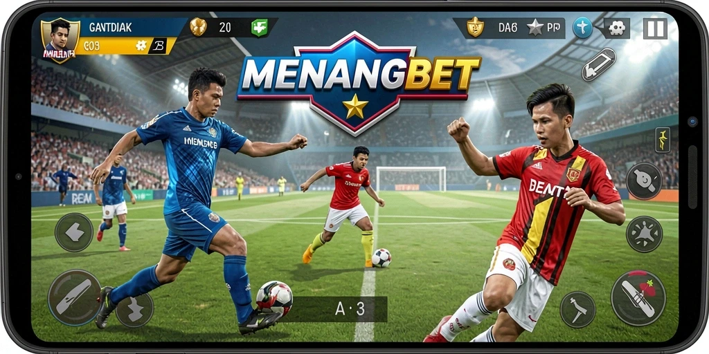 Screenshot gameplay <strong>MENANGBET</strong> menampilkan aksi seru sepak bola.