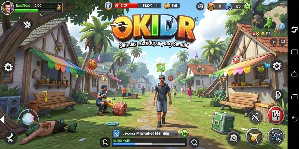 Tampilan gameplay simulasi OKIDR yang penuh warna dan interaktif.