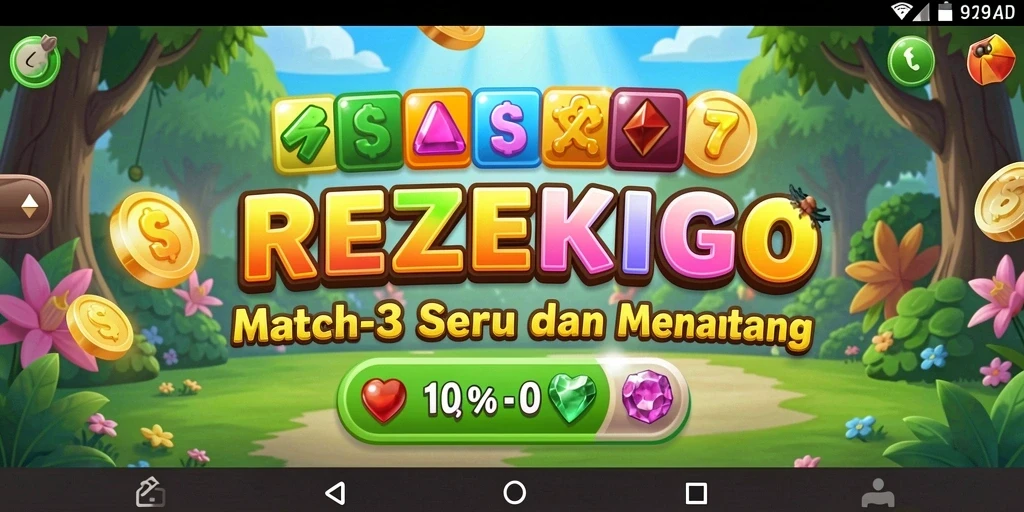 Tampilan gameplay seru di REZEKIGO dengan tantangan Match-3.