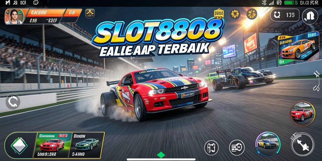 Gameplay balap menarik dari SLOT8808 dengan mobil kecepatan tinggi.