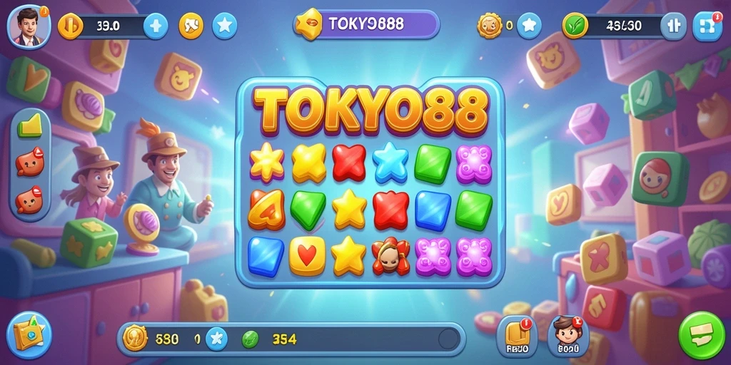 Tampilan gameplay seru dari TOKYO88 dengan elemen Match-3.